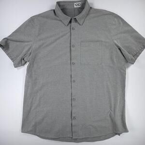 Lululemon Shirt Mens XL Gray Solid Short Sleeve Button Up Casual Jersey Stretch